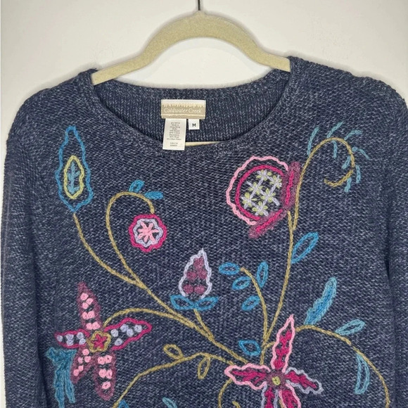 VINTAGE WOOL COLDWATER CREEK EMBROIDERED FLORAL SWEATER COTTAGE CORE - Picture 9 of 13